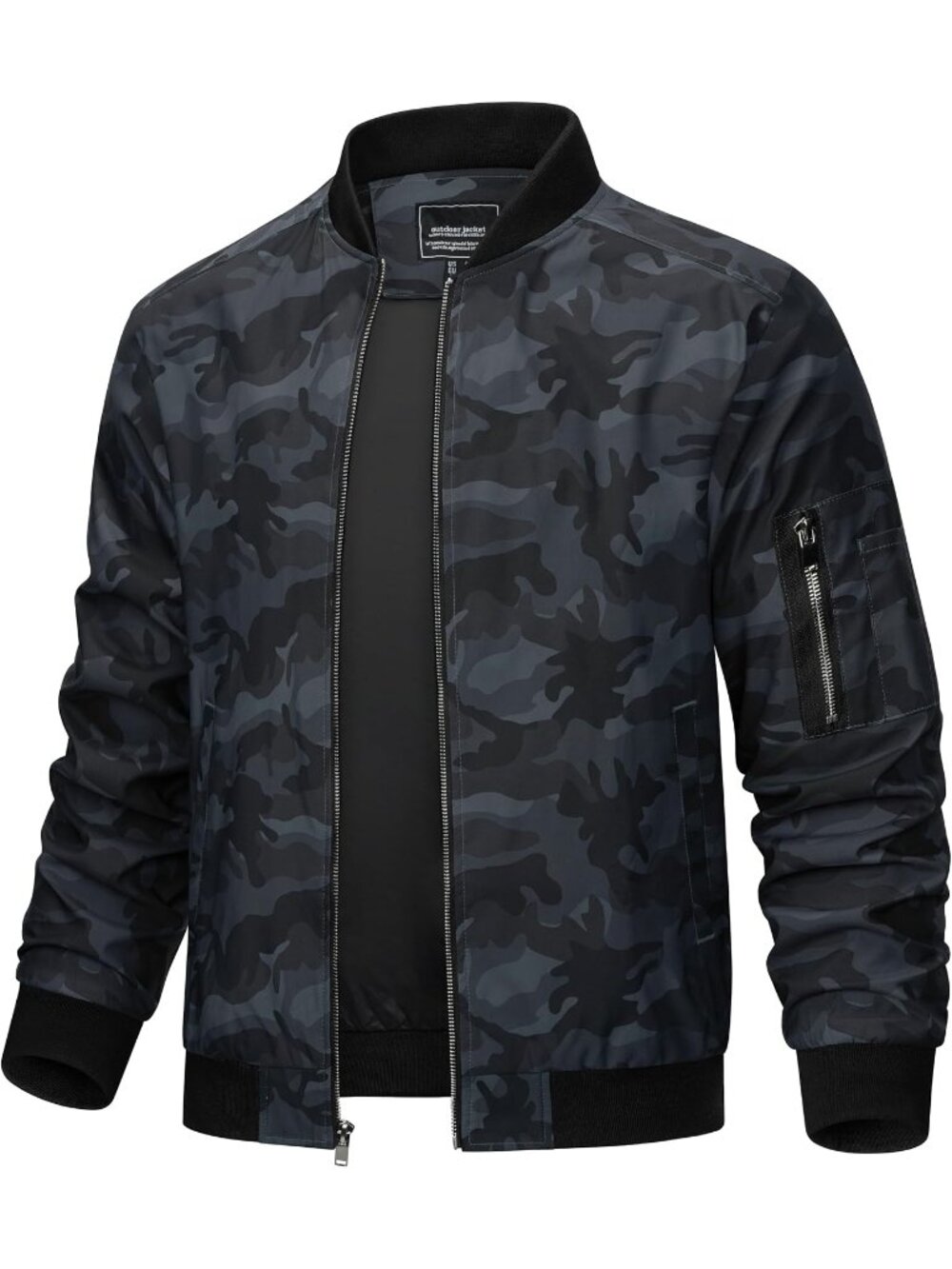 🆕Men's Camo Black Bomber Jacket Lightweight Spring Fall Windbreaker Casual